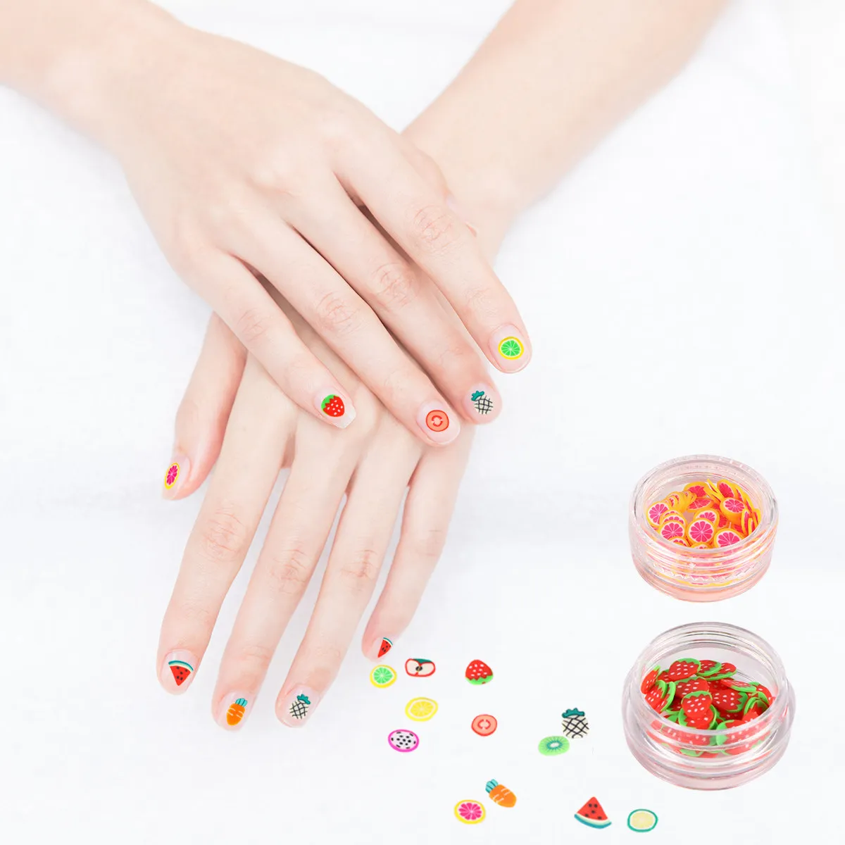 12Pcs Vibrant Fruit Slice Nail Manicure Pieces Polymer Clay DIY Nail Art Decorations Lightweight Fade Resistant for Home Salon