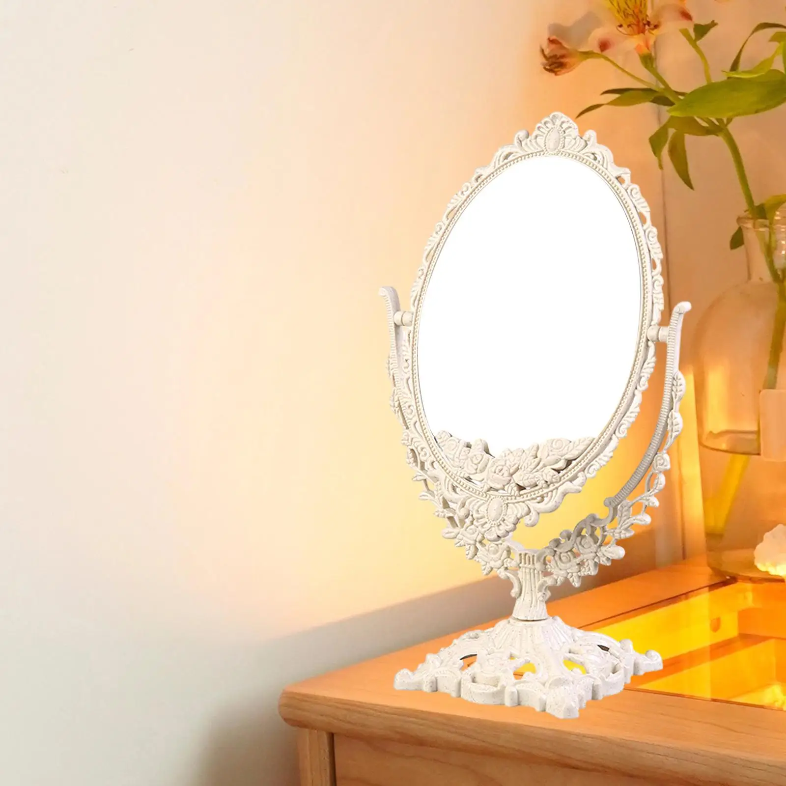 Tabletop Makeup Mirror Portable Retro for Bedroom Dressing Table Bathroom