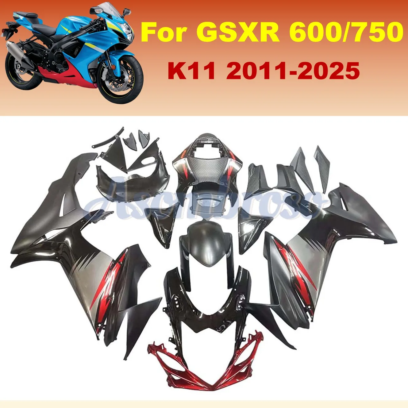 Full Fairing Kit For GSXR600 K11 2011-2025 2012 2013 2014 2015 2017 2023 2024 GSXR750 GSXR 600 750 Black Grey Bodywork Cowling