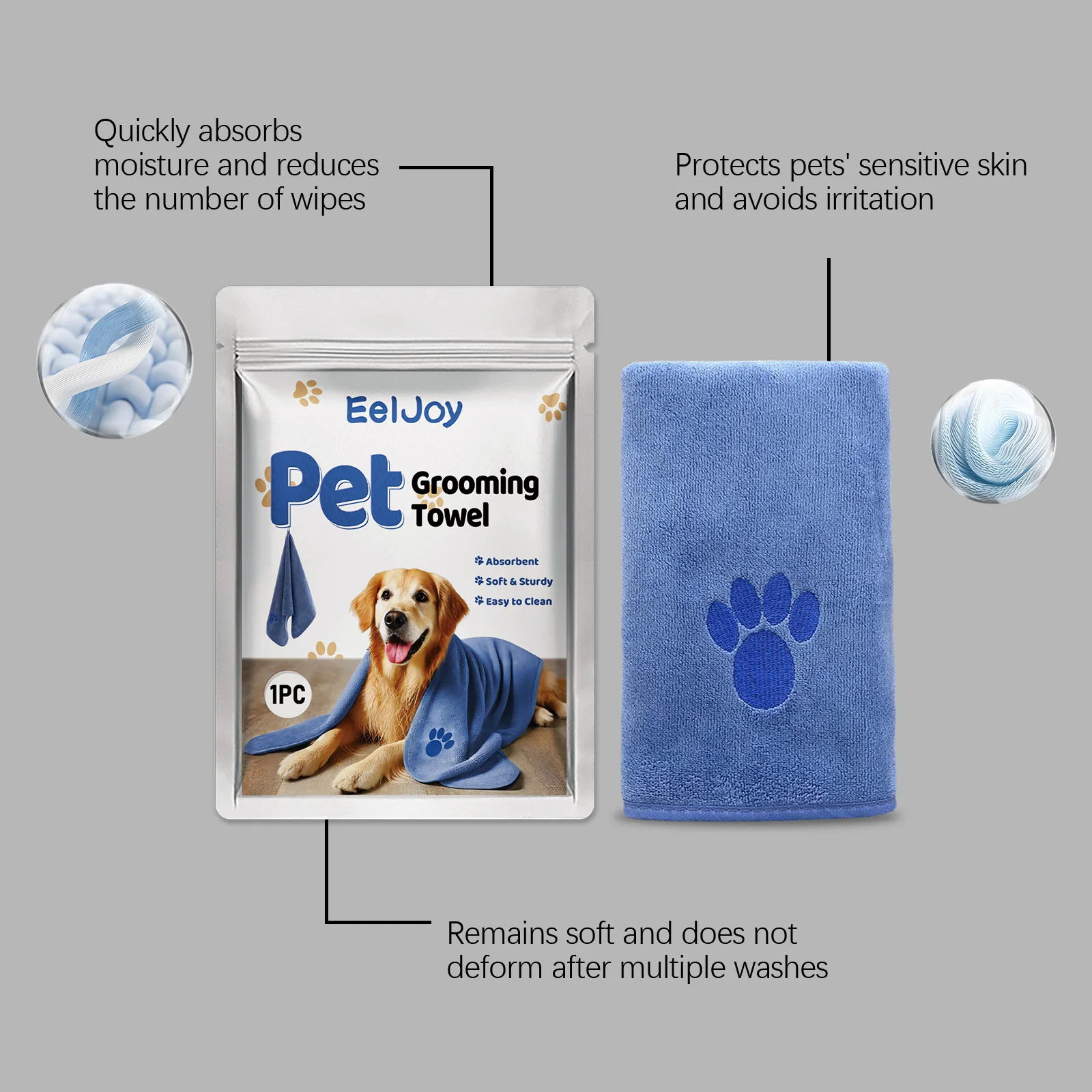 Pet Grooming Towel, Accelerate the Evaporation and Drying of Surface, Moisture Quickly Absorb Moisture from Pet Hair