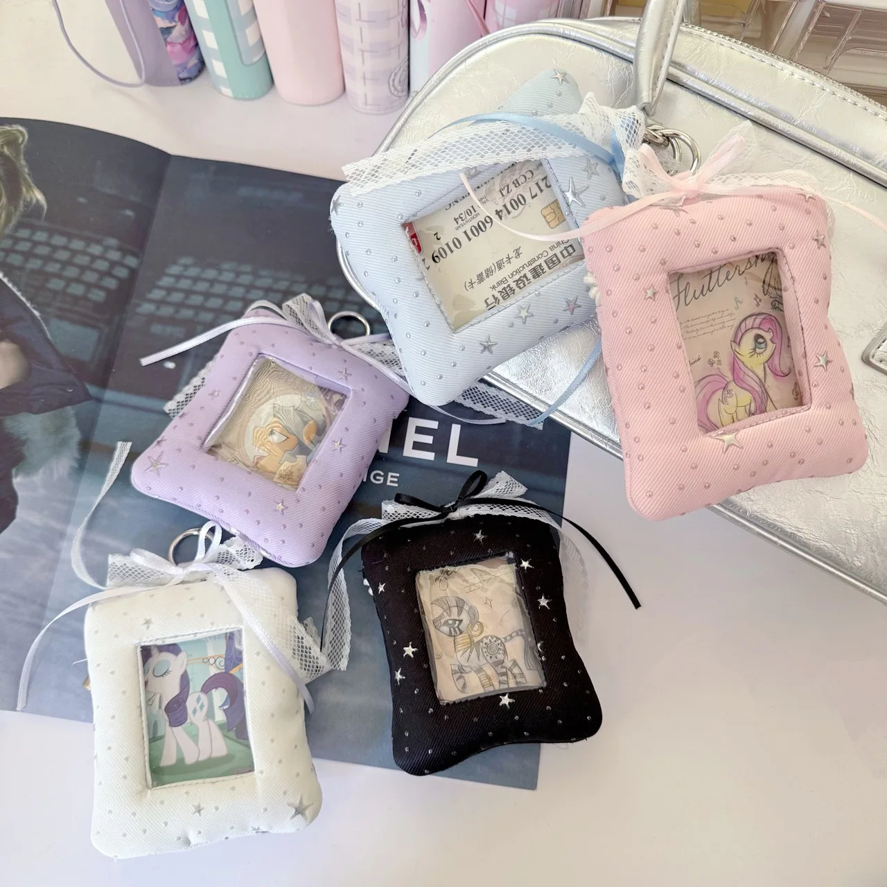 Kawaii Cute Gold stamping Ribbons fabrics 3-inch Polaroid photo sleeve Kpop Photocard Holder Display Storage Pendant Stationery