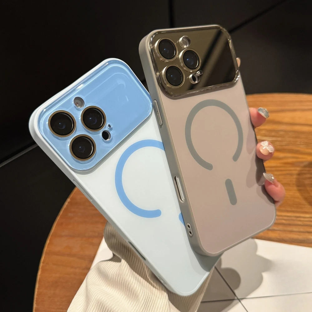 

Luxury Frosted Magnetic Case for iPhone 17 Pro max 16 15 14 13 12 for MagSafe, Glass Lens Protect Wireless Charge Matte Cover