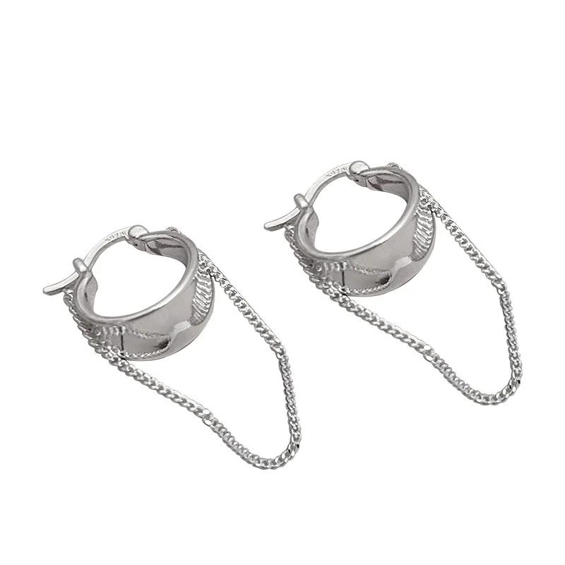 Real Money 925 Sterling Silver Long Tassel Chain Width Hoop Earrings for Women S925 Wedding Party Jewelry Gift Aretes De Mujer