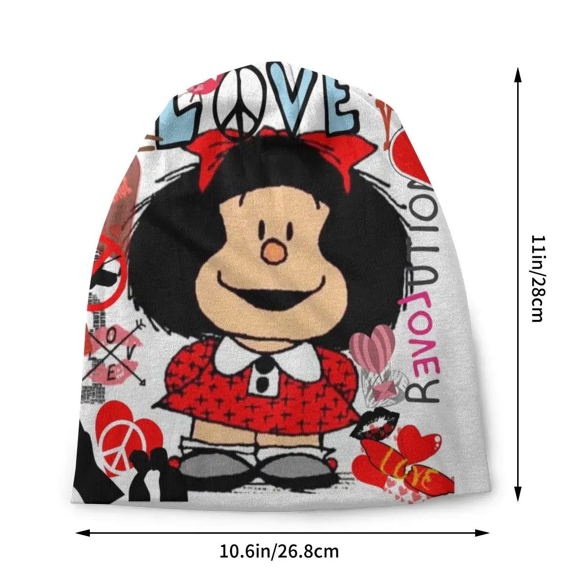 Fashion Winter Warm Men Women Knit Hat Love And Mafalda Surrounded By Hearts Skullies Beanies Caps Quino Cartoon Bonnet Hats