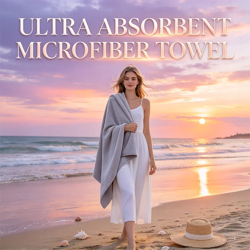 Ultra Soft Microfiber Beach Towel Quick Dry Lightweight Thin Suede Towel for Travel Sports Swimming & Sunset Beach Vacation