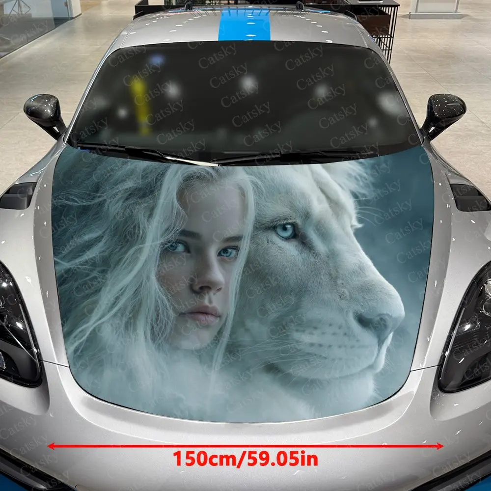 Girl And White Lion Car Hood Stickers, Eye-catching Patterns, Multi-purpose Stickers, Gifts For Friends, Christmas Decoration St
