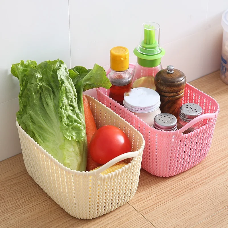 Plastic Storage Baskets Organizer, Portable Shopping Box, Desktop Sundries, Fruit, Bathroom, Kitchen, Household Product, 1Pc