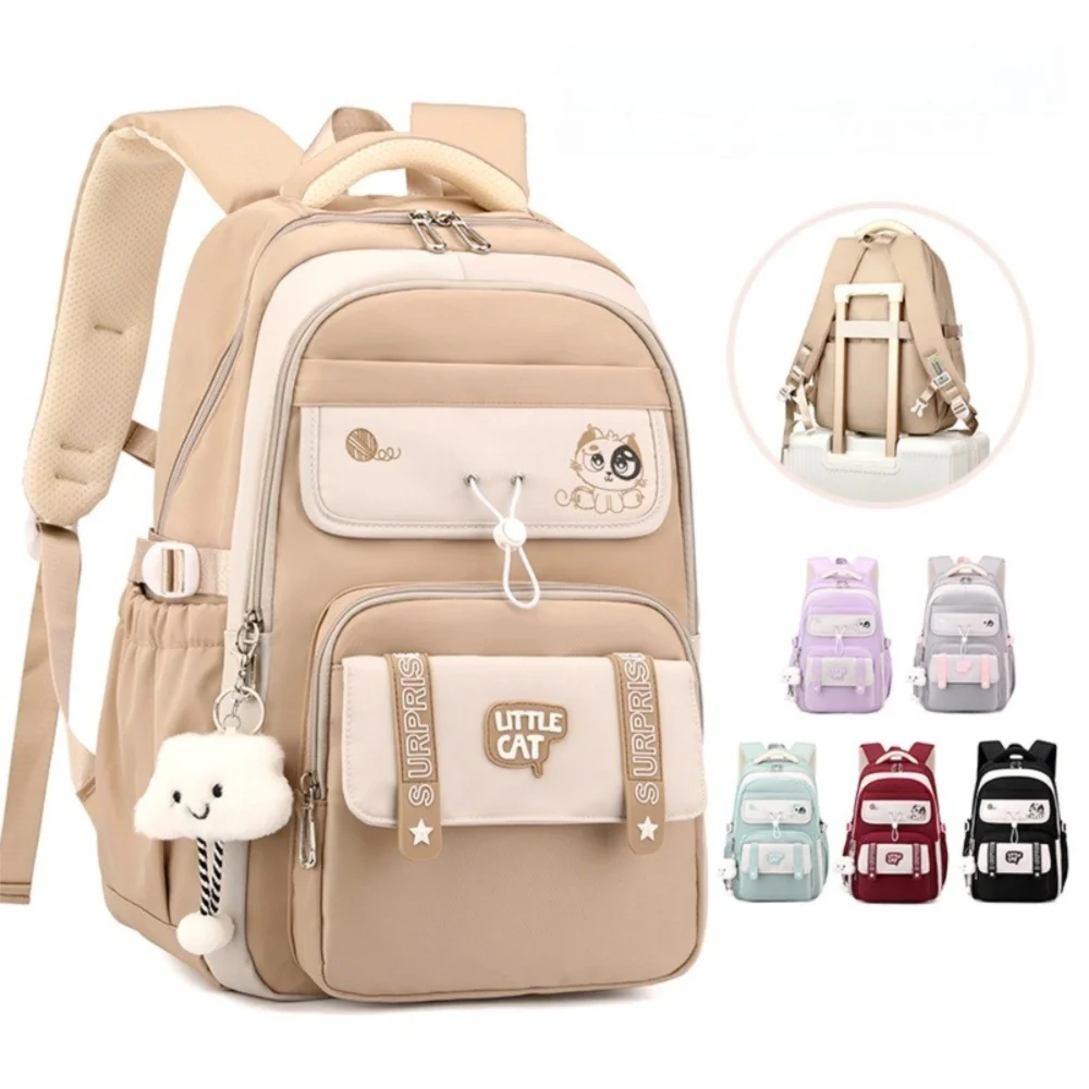 

Large Capacity Waterproof Children School Bags Cat Series Breathable Kids School Backpacks with Pendant Book Bag Grade 1-6