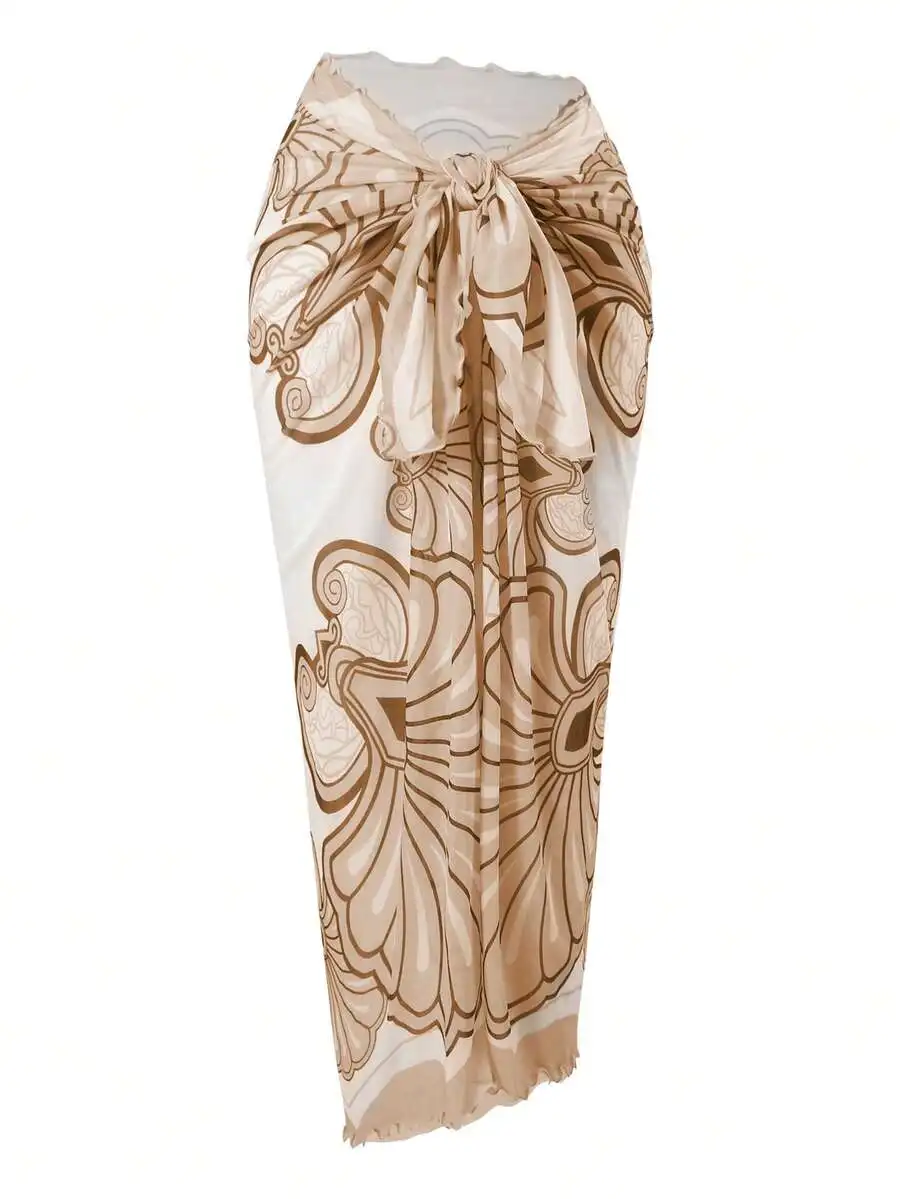 

Womens Beach Cover Up Maxi Skirt With Tie-Up Waist Floral Print