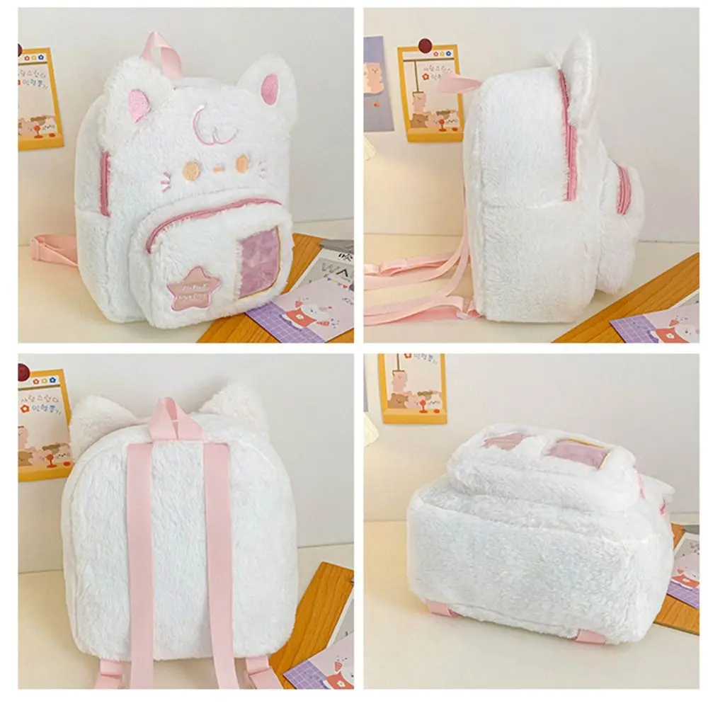 Mochila de gato bonito de estilo pijo, bolsa para sesión fotográfica de ídolo de conejo de estilo japonés, bolso de hombro de felpa para muñeca de gran capacidad para exteriores