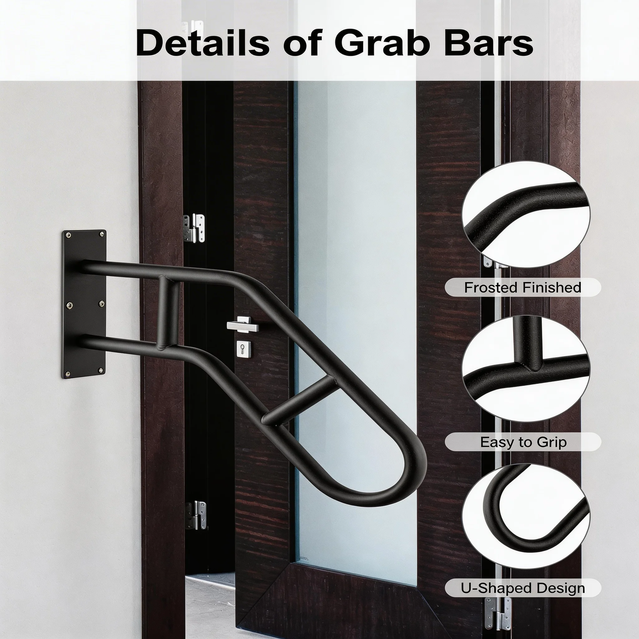 U-Shaped Step Handrail for 1-3 Indoor Stairs, 22.8" Safety Grab Bar for Elderly, Kids & Mobility Aid, Wall Mounted Non-Slip Railing for Low Steps & Doorways