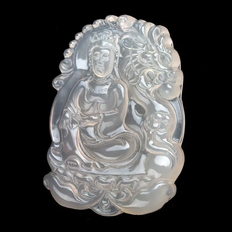 Natural Ice A Dragon Guanyin Pendant High Ice Chalcedony Chalcedony Good Lucky Pendant Men's Jade White Agate Blessing Pendant