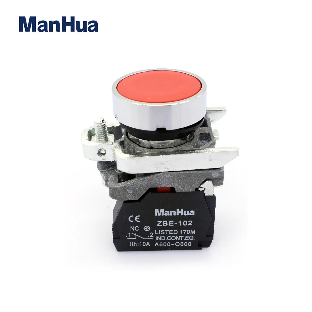 ManHua XB4-BA42 Red Electrical Flush Push Button Switch/spring Return 220V Push Button