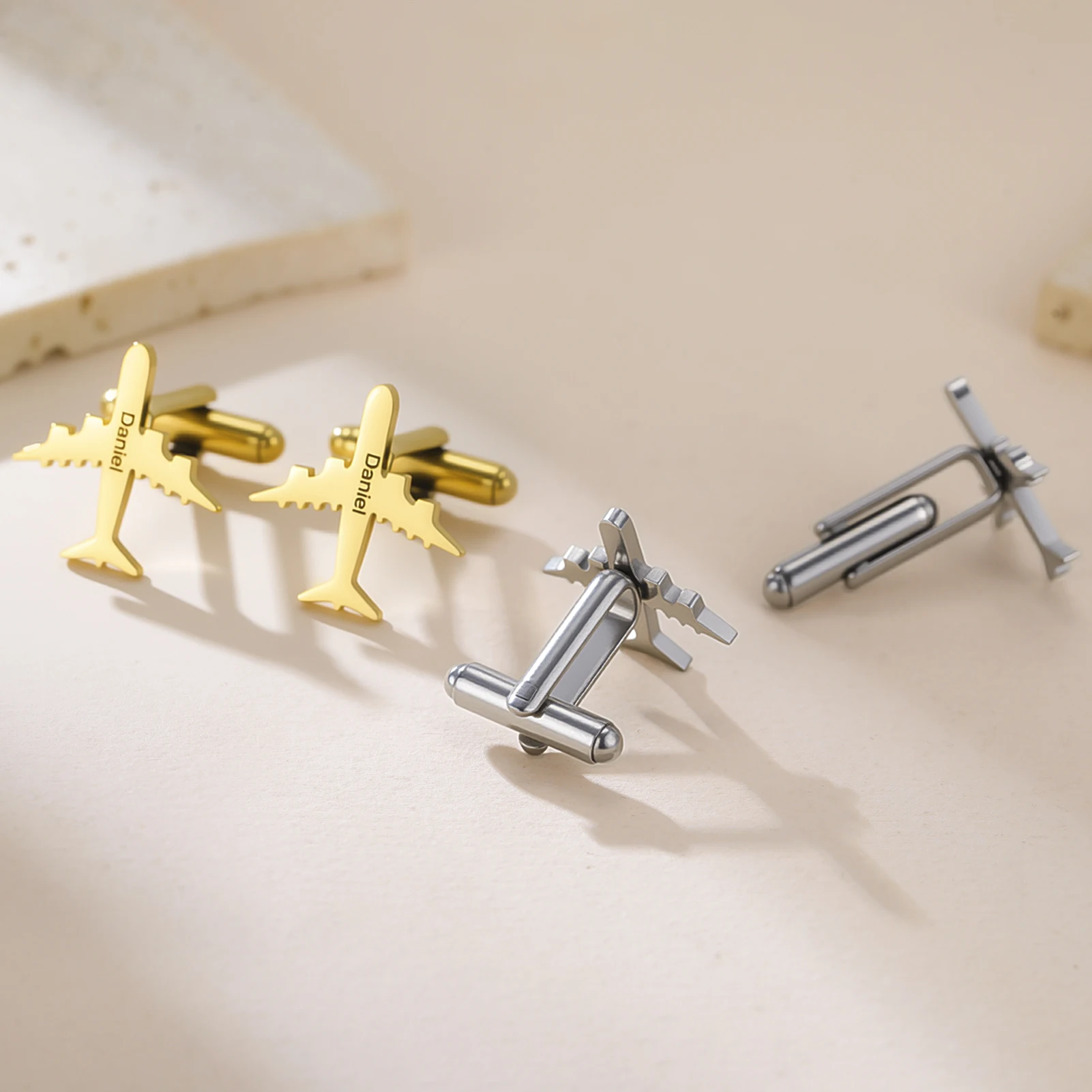 Cazador Custom Name Plane Cufflinks for Men Stainless Steel Pilot Gift Aviation Personalized Engraving Cufflinks for Suit 2025