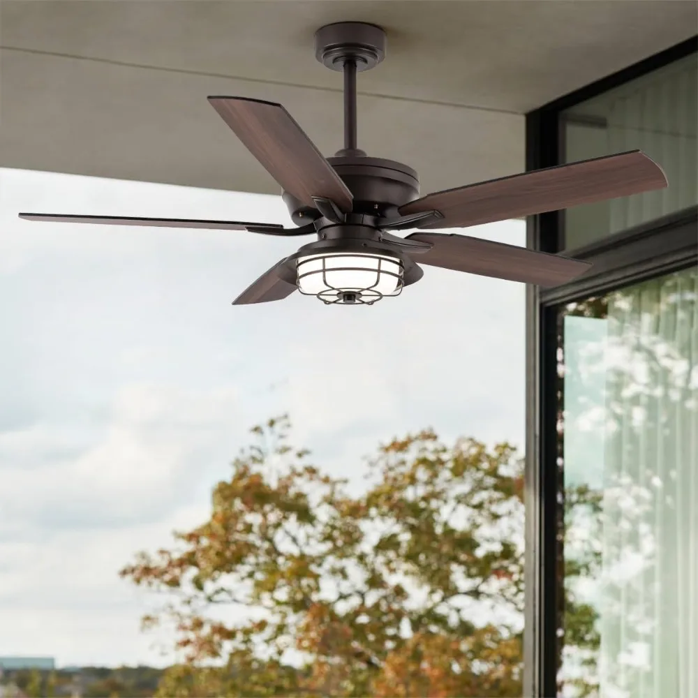 Outdoor Ceiling Fans with Lights and Remote, Waterproof 52 Inch Ceiling Fan with 3 Color LED Light for Patios, Gazebos