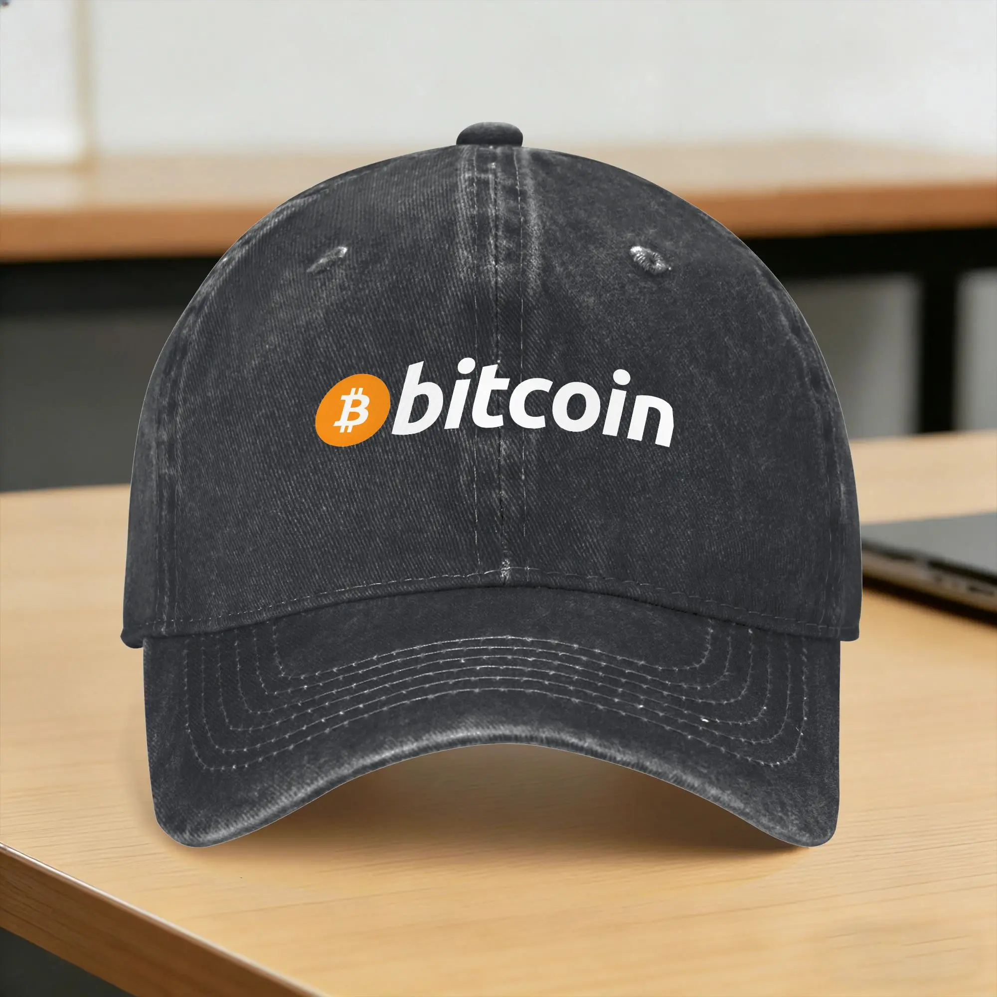 Bitcoin Washed Baseball Cap  Fitted Retro Sun Trucker Hat Summer Unisex Men Outdoor Gym Snapback Cap