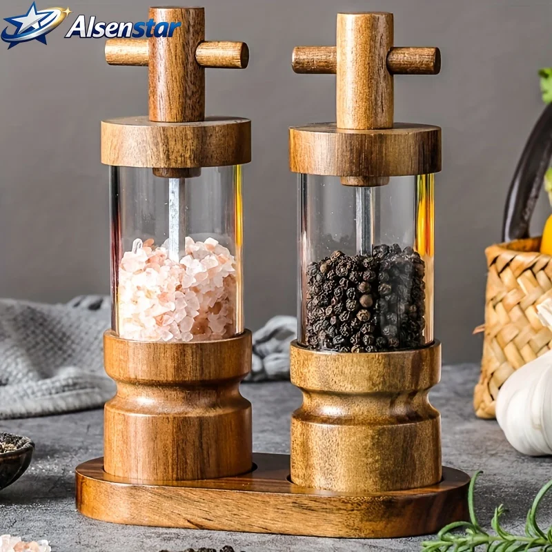 

3 pieces/set of woodenpepper grinder set manual for household useno electricityrequiredtransparent acrylickitchen salt andpepper