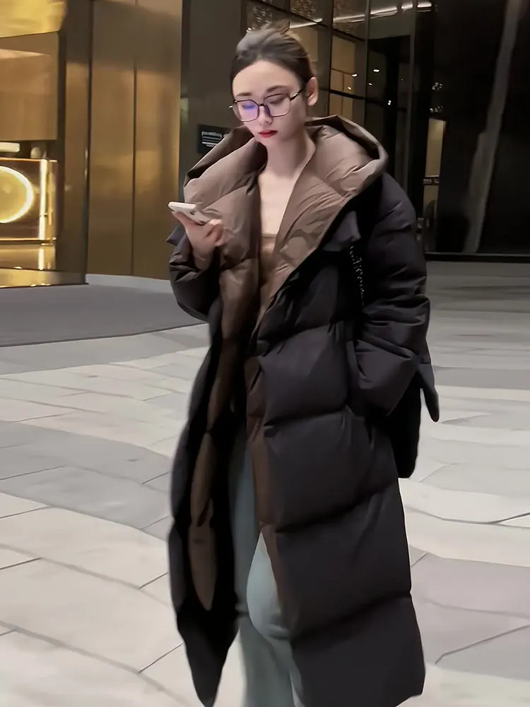 موضة رقيق الأبيض بطة أسفل سترة مقنعين الإناث موضة وهمية قطعتين سترات المرأة الشتاء سمك دافئ طويل معطف منتفخ #5