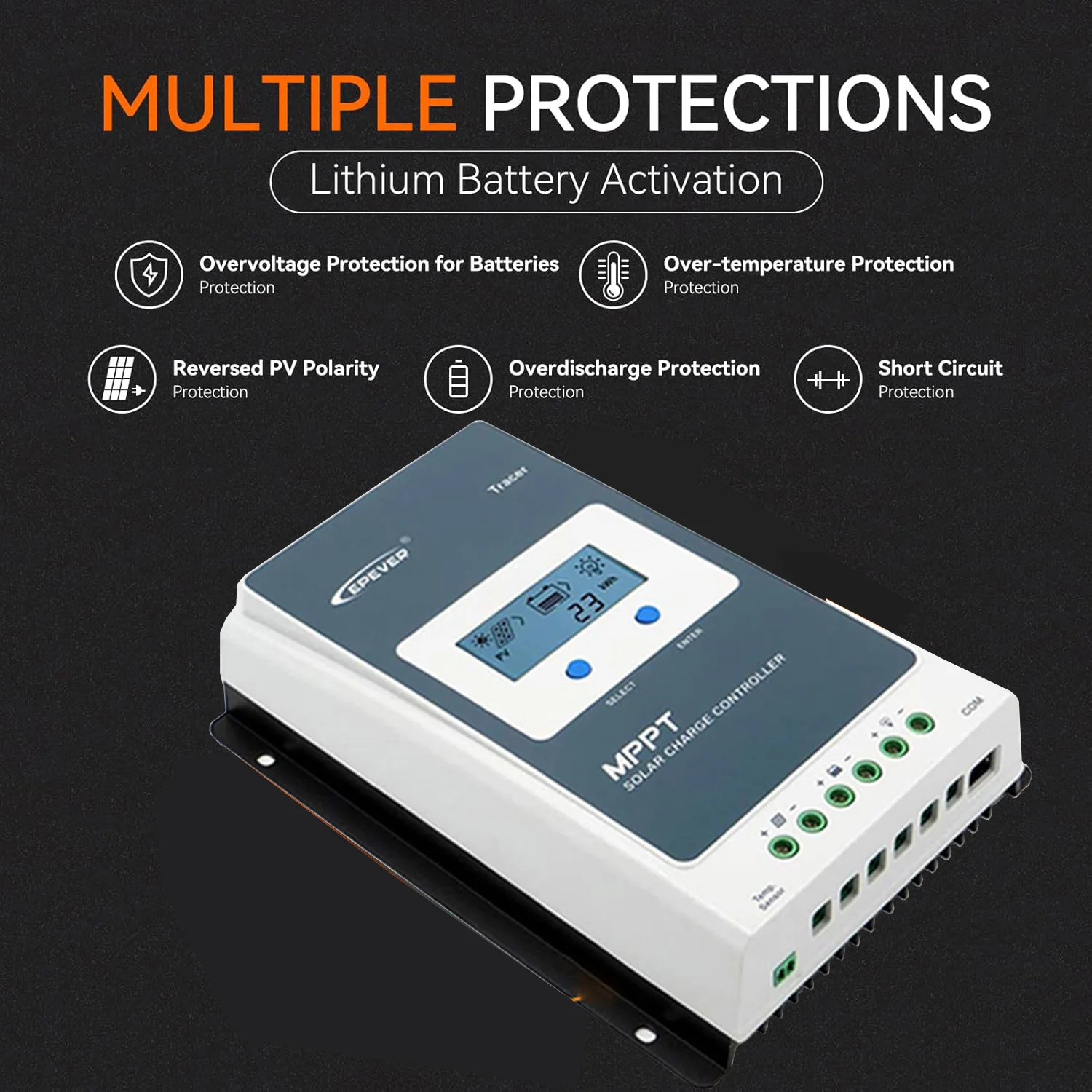EPEVER 30A 40A MPPT Solar Charge Controller Max PV Input 100V Without Battery Start Up Auto Start Up Battery Voltage 12/24V