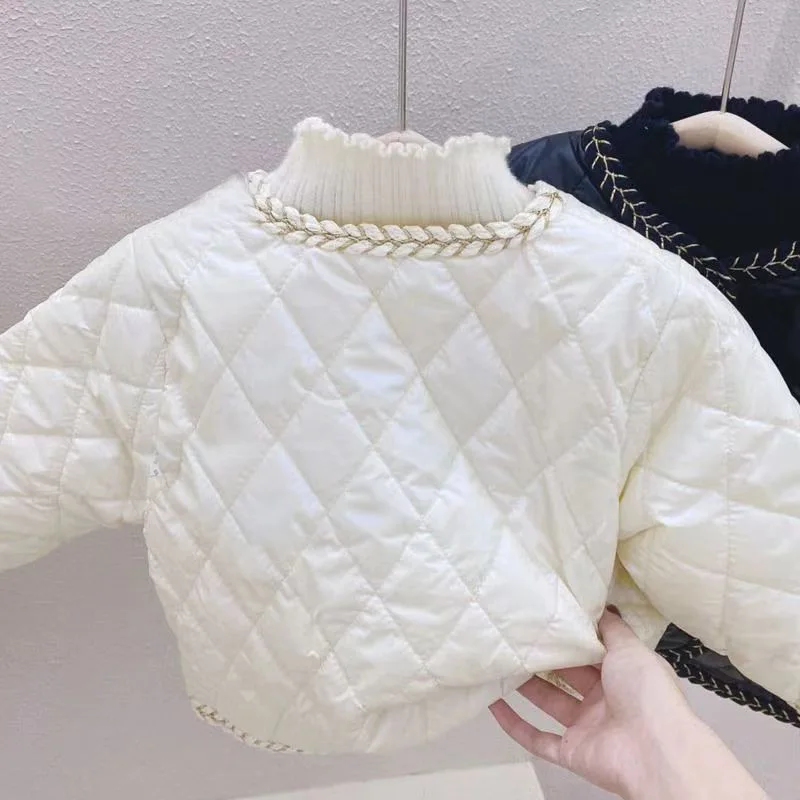 2024 Autumn Winter Baby Girl Parkas Cotton Padded Velvet Warm Little Girl Coat Soft Solid Long Sleeve Thicken Infant Girl Jacket