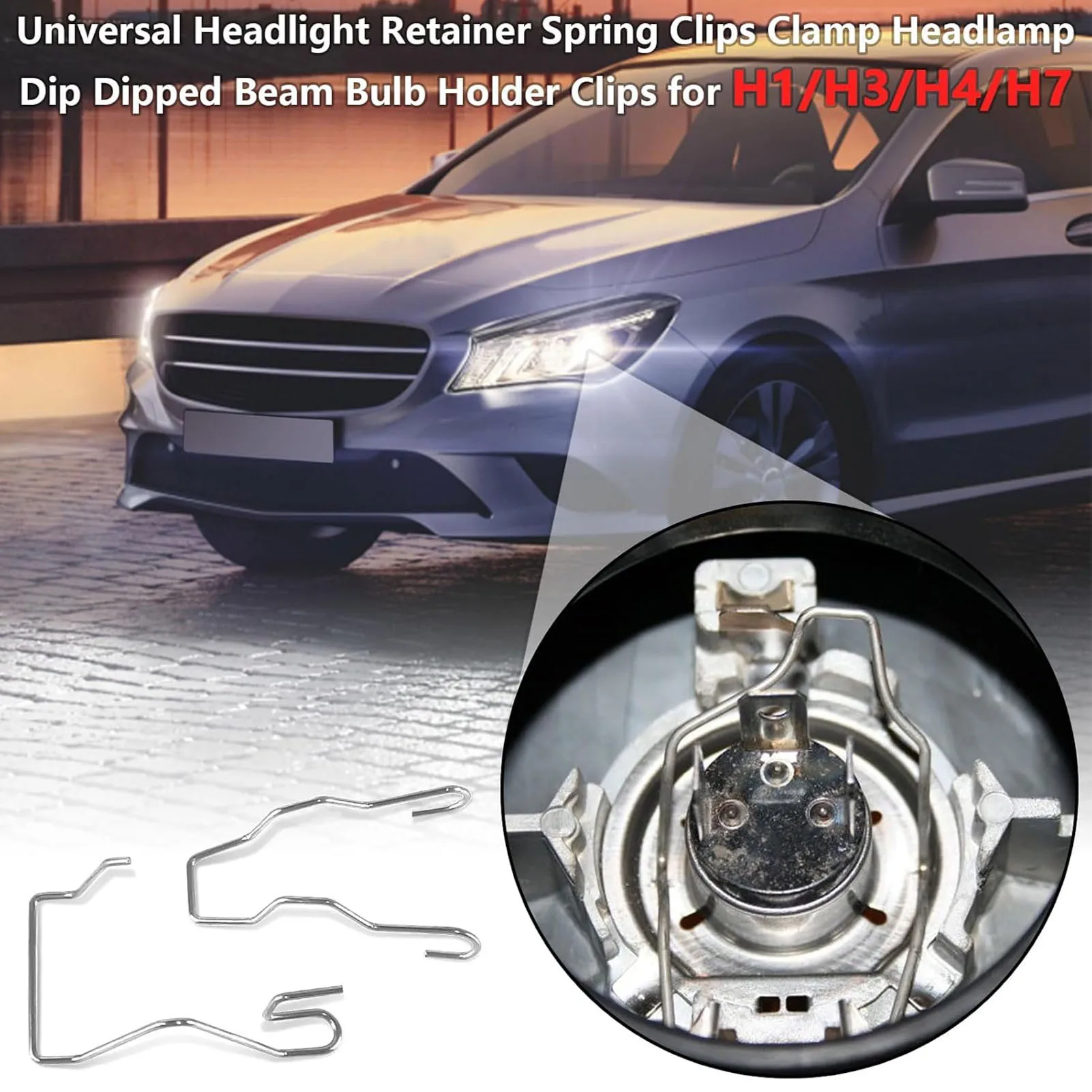 Headlight Retainer Spring Clamp Headlamp Retaining Spring Clips 3 Sizes Bendable Stainless Steel for H1 H3 H4 H7 Bulbs