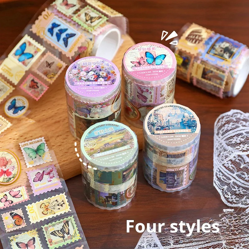 1Roll 2M Vintage Tape hot stamping stamp catalog stickers adhesive tape plant herbal ins butterfly DIY decorative stickers