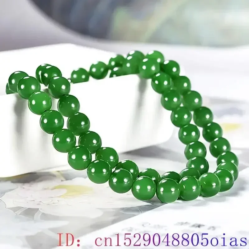 Green Real Jade Beads Necklace Chalcedony Stone Natural Jewelry Gift Beaded Designer Vintage Amulet Gemstone