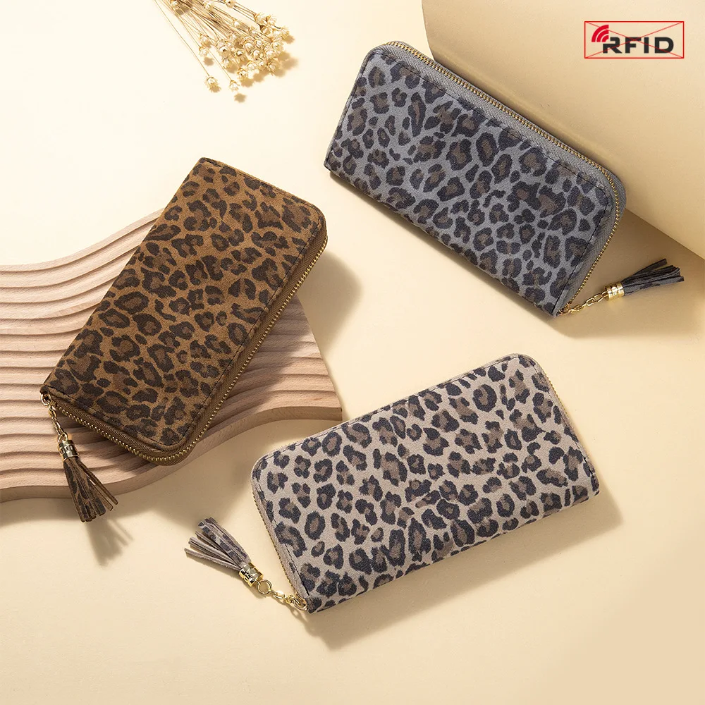 Women Money Bag High Quality Leopard Print Travel Clutch Purse Elegant Handbag for Ladies Girls Portable Long Wallet with Zipper