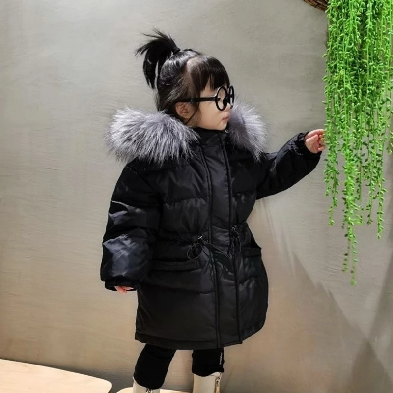 

Girls Down Coat Jacket Cotton Windbreak Outwear 2023 Hairy Warm Plus Thicken Velvet Winter Skiwear School Children's Clothing