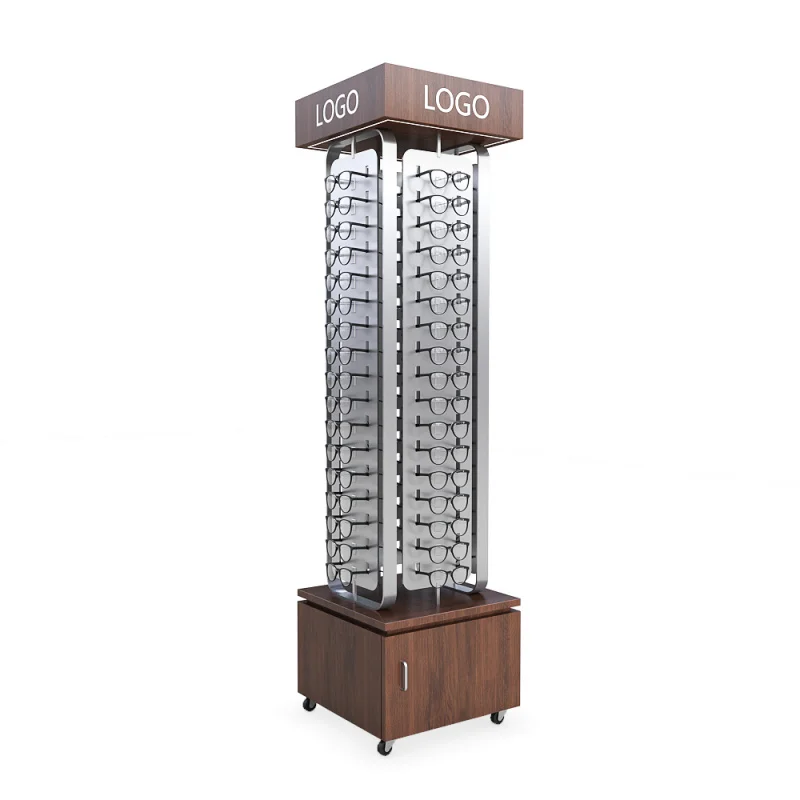 Custom. new logo metal handle by design floor stand wooden 68 pairs sunglasses display cabinet with led light