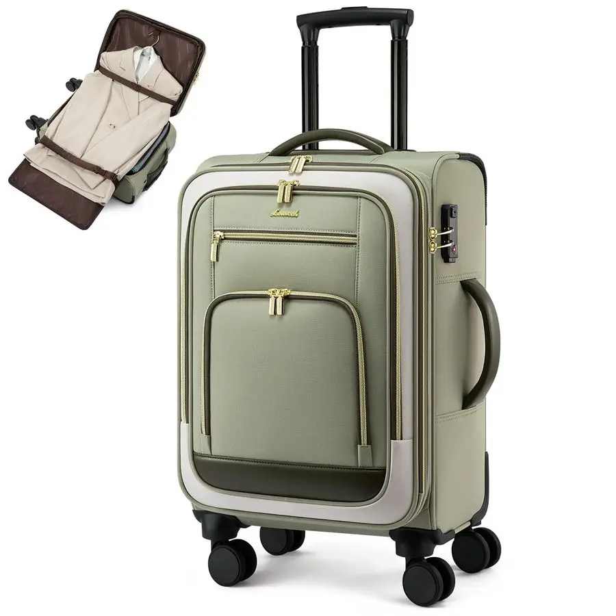 

on Luggage 22x14x9 Airline Approved with Garment Folder amp Spinner Wheels, 22 Inch Large Rolling Carryon Suitcase, Softside Lig