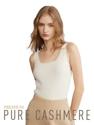 New Women Ribbed Tanks 100% Baby Cashmere Elastic Tank Top Cami Square Neck Knit Camis Feminine All-Match Camisole