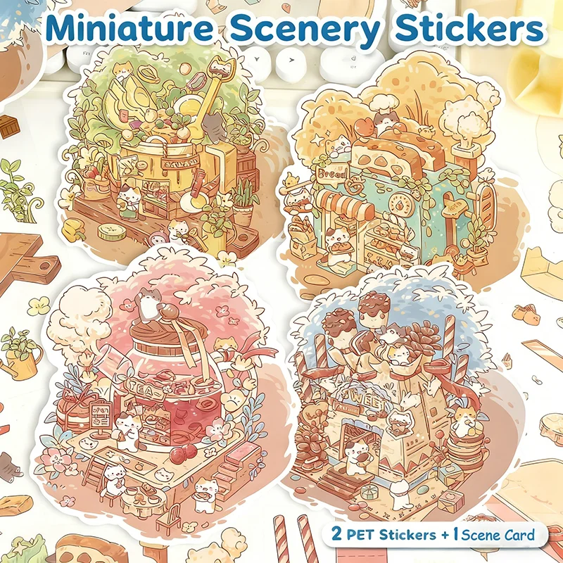 3D Cartoon Cute Anime Scene Manufacturing Stickers Creative Landscape DIY Production Hut Scene Student Supplies Children's Gifts