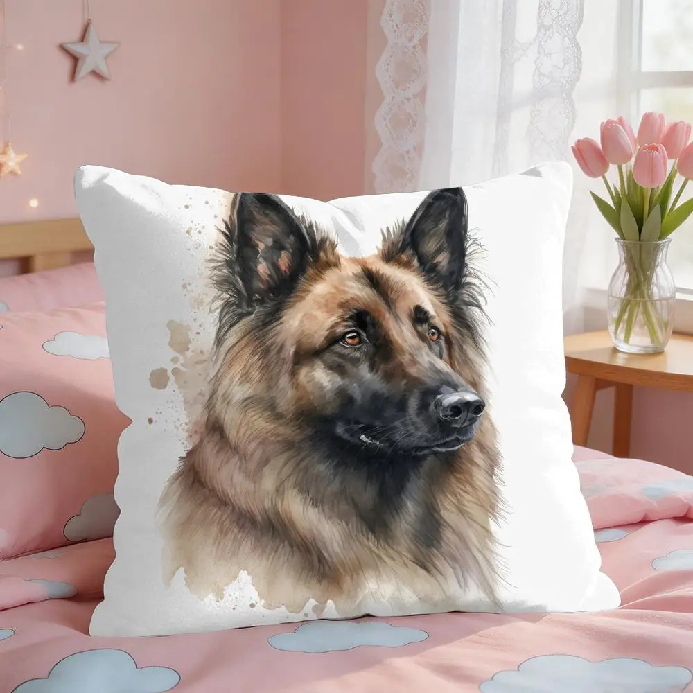 Cute Pet Dog Art CARTOON Cushion Cover Square Short Plush Pillow Case Living Room Sofa Home Decor Funda 40X40