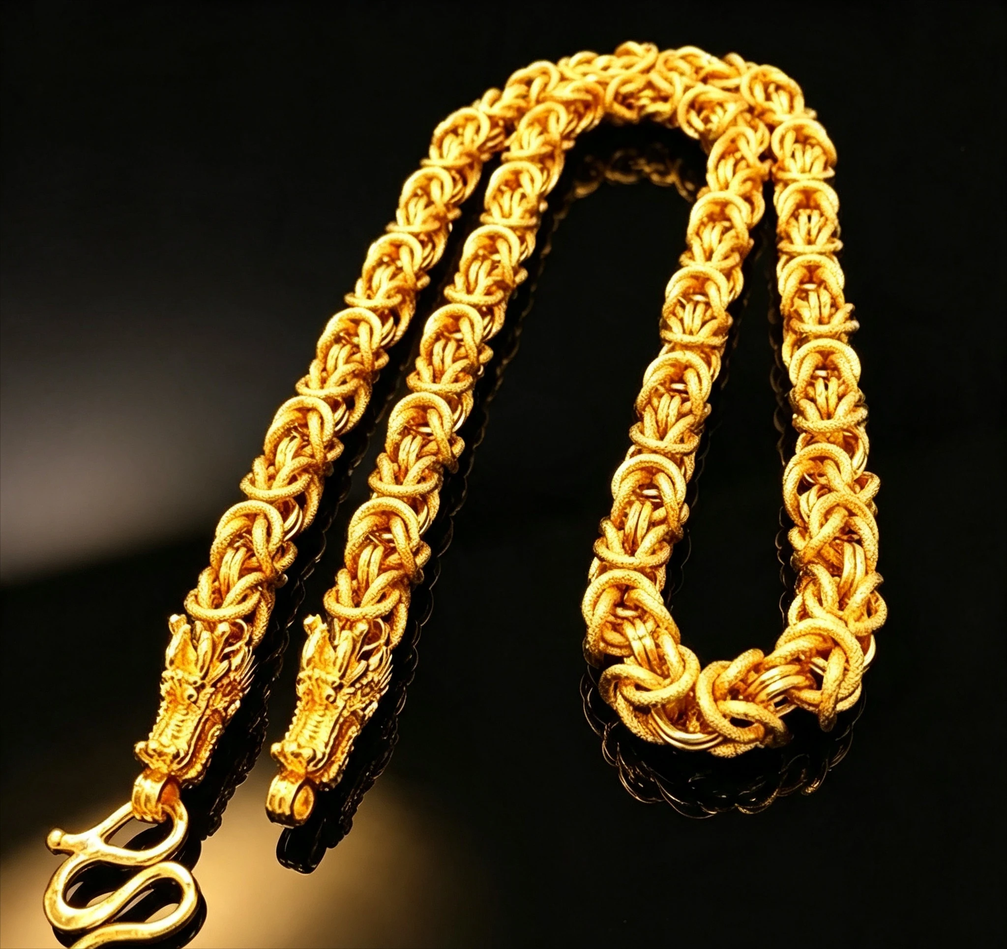 Dragon Head & Bone Necklace | Solid gold 3D dragon head, chiseled spine in matte finish Giving gift for a friend