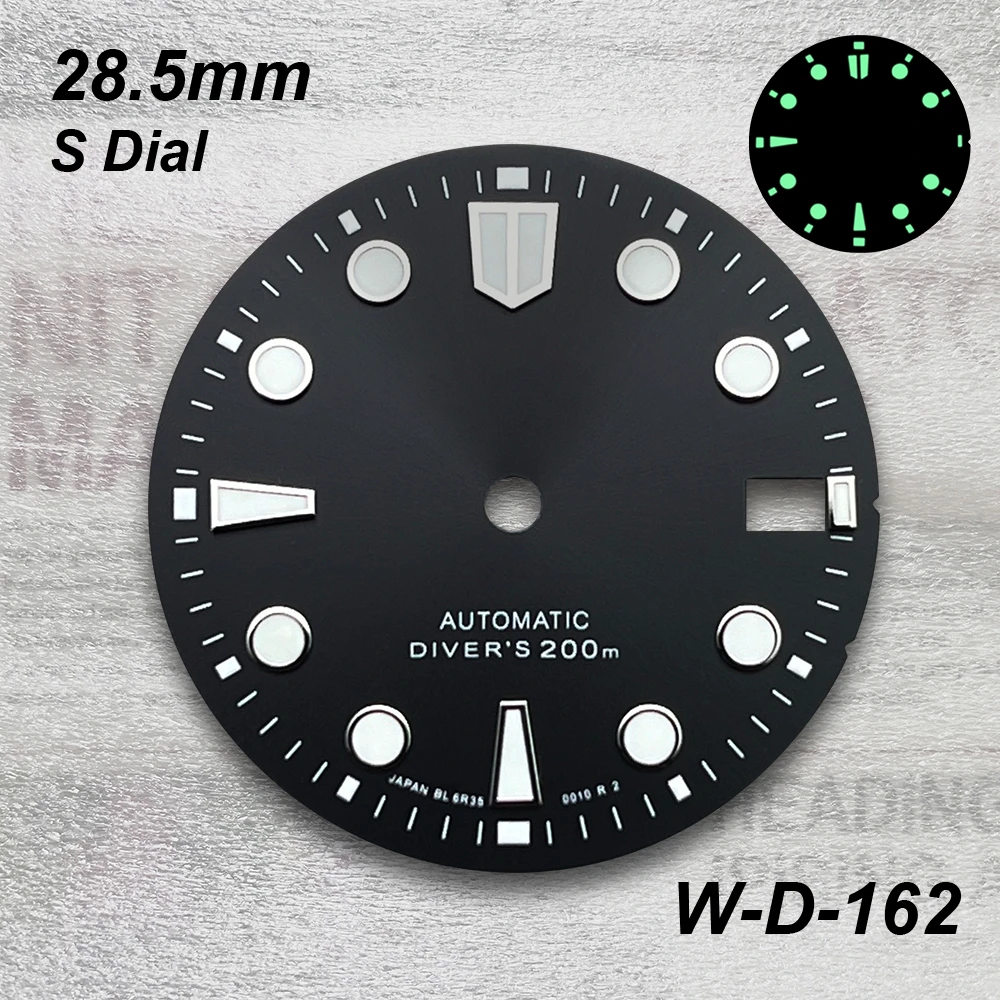 28.5mm Sunburst S Dial Fit NH35/36 Japanese Automatic Movement Green Luminous High-Quality Diving Watch Modification Accessories