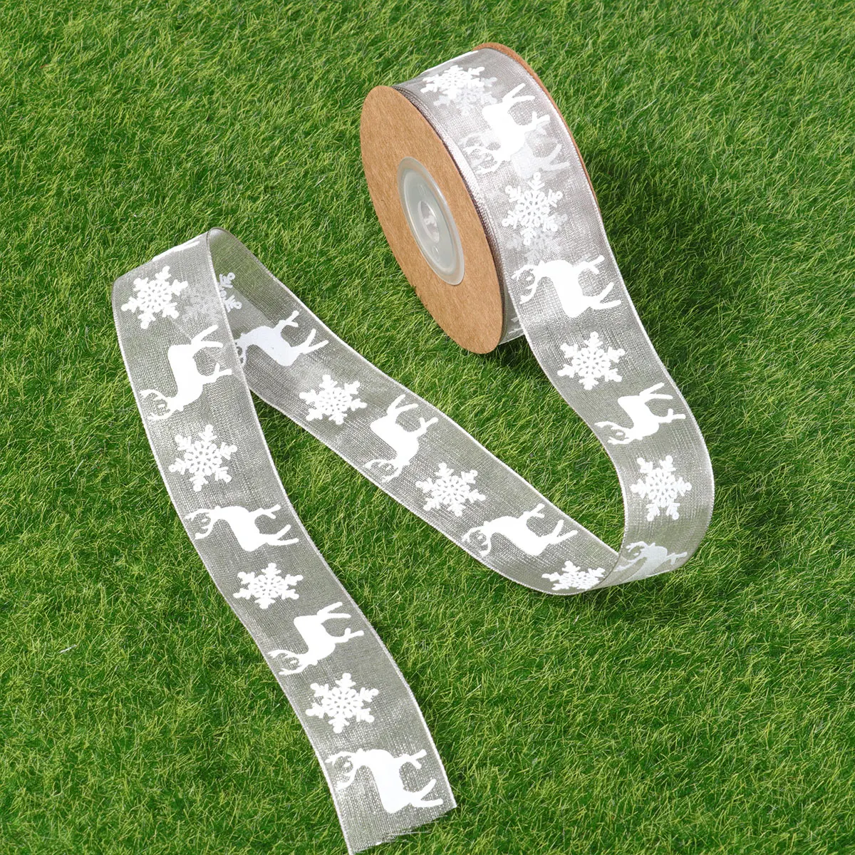 

Christmas Decor Printed Polyester Fiber Organza Ribbon Gift Wrapping Ribbon For Diy Crafts Wedding Party Decorations 10 Meters
