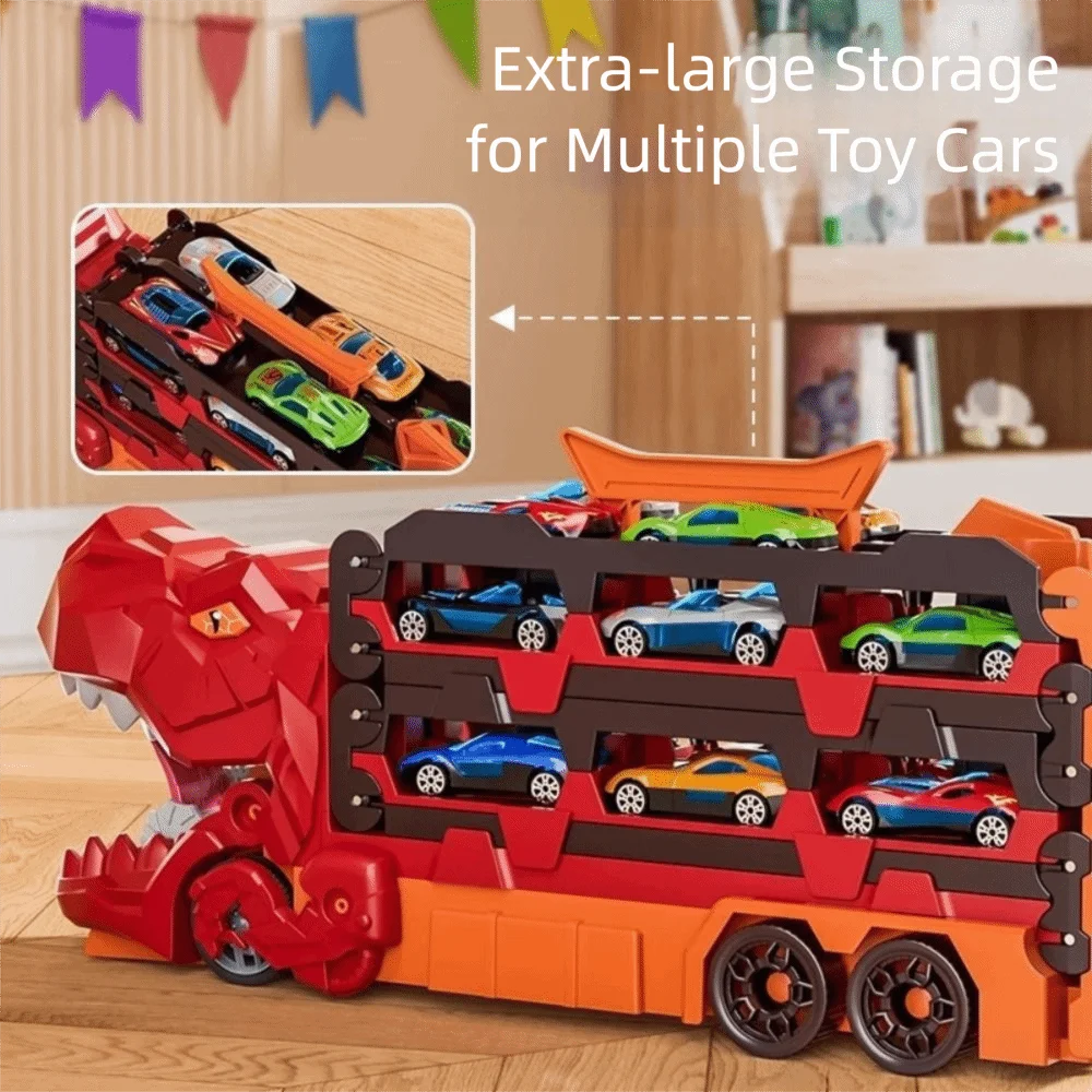 Foldable Track Dinosaur Foldable Truck Toy Metal Mini Cars Transforming Dinosaur Transport Truck Toys Molded Racing Cars