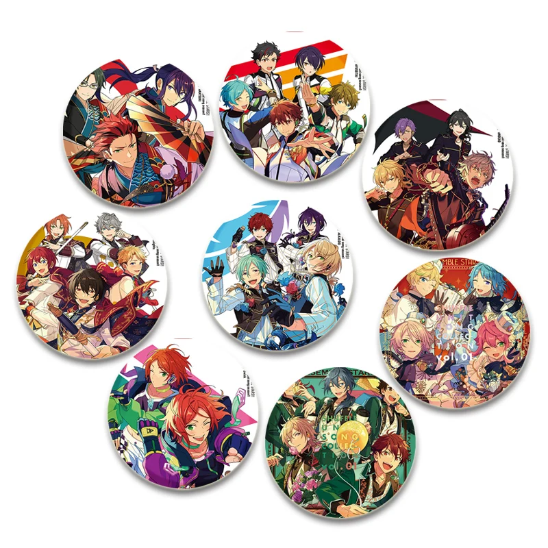 Music Game Ensemble Stars Brooch Round Tinplate Button Pins Cute Virtual Idol Cosplay Badges for Backpack Accesorios Gift