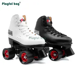 Playful bag Adult Men Women Double Roller Skates Microfiber leather Four Wheel Skating sport shoes Jelly wheel AMB128