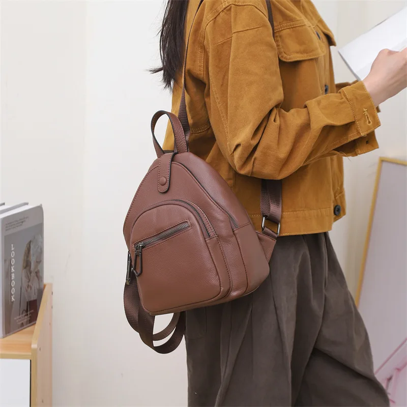 

Small Real Cow Leather Backpack Woman Anti-theft Ladies Travel Shoulder Bag Casual Genuine Leather Bagpack