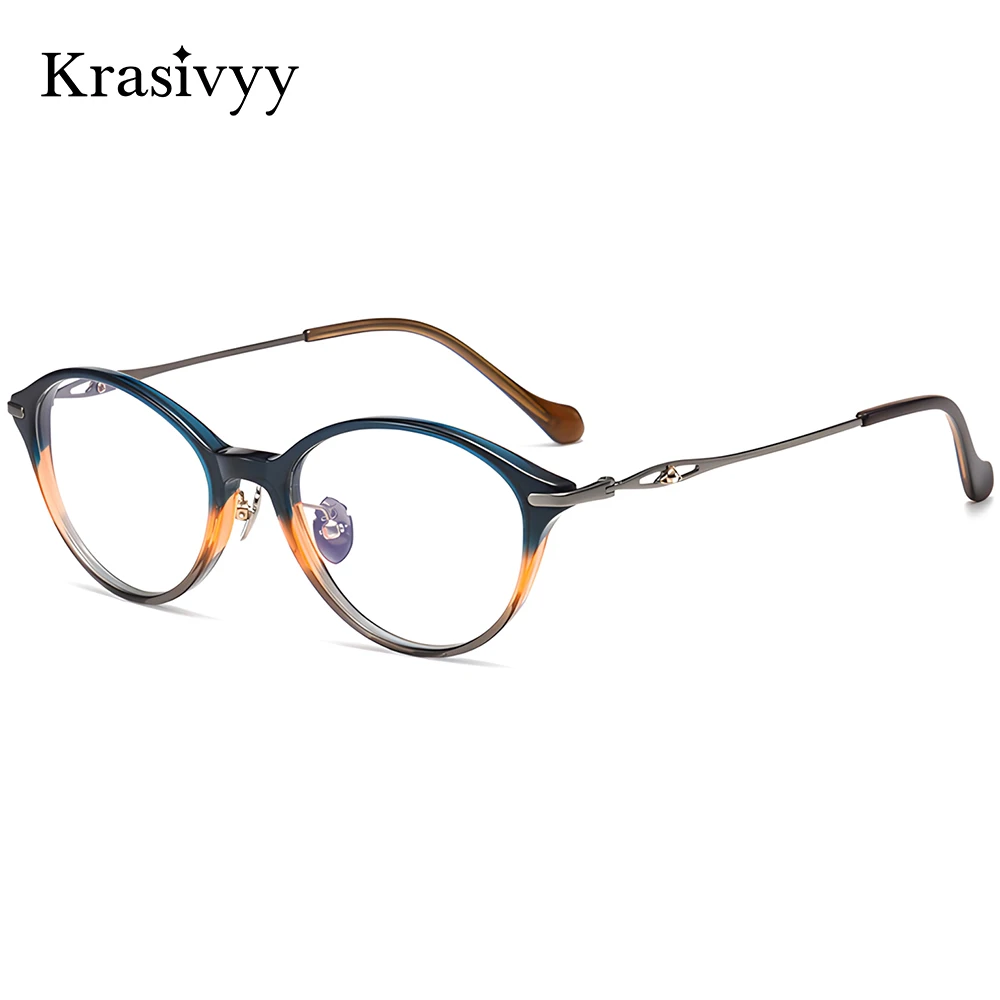 

Krasivyy Titanium Oval Glasses Frame Women Ultralight Acetate Prescription Optical Eyewear Lady Luxury European Brand Eyeglasses