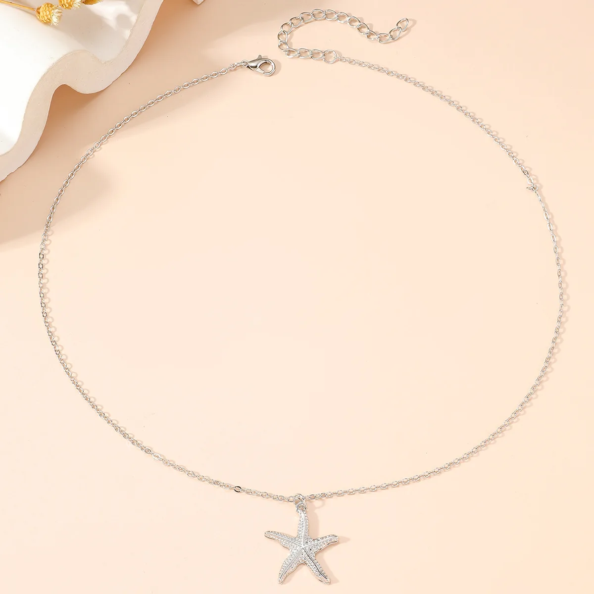Three-dimensional Starfish Pendant Necklace Sweater Chain Silver Color-preserving Metal Collarbone Chain Neck Chain