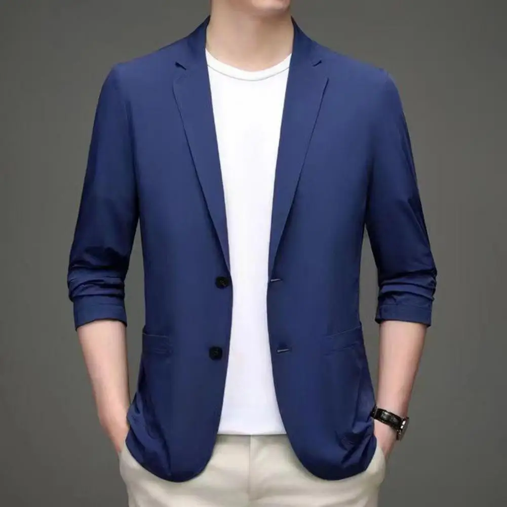 

Men Suit Coat Elegant Men's Lapel Suit Jacket with Sun Protection Pockets Stylish Business Outerwear for All Occasions