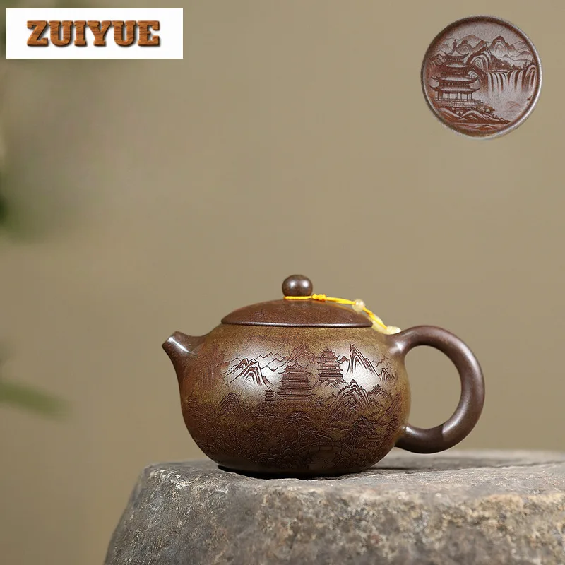 

450ml Ancient Yixing Purple Clay Teapots Handmade Xishi Pot Raw Ore Agilawood Firewood Mud Kettle With Strainer Zisha Teaset Cha
