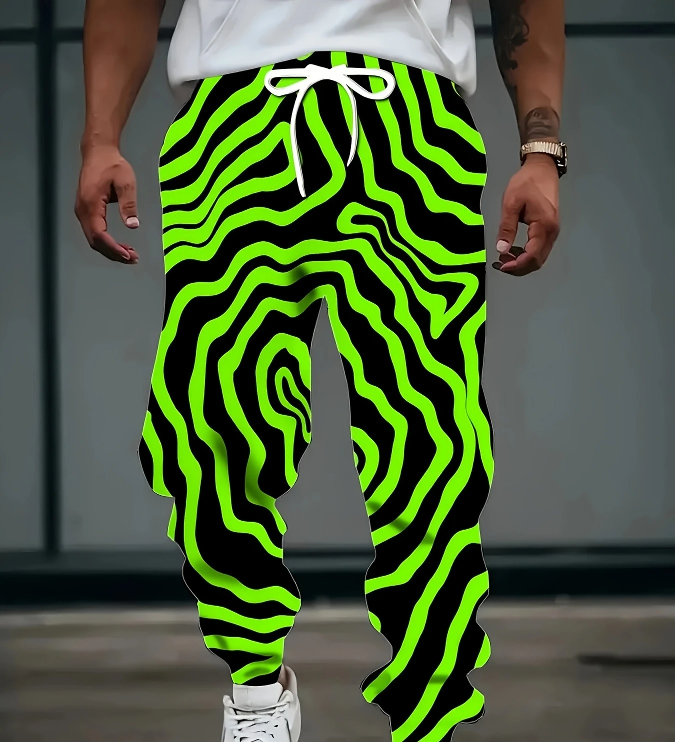Men's 3D Green Vortex Printed Jogging Pants with Drawstring Fashion Pants Suitable for Home Wear Pajamas Casual and Comfortable