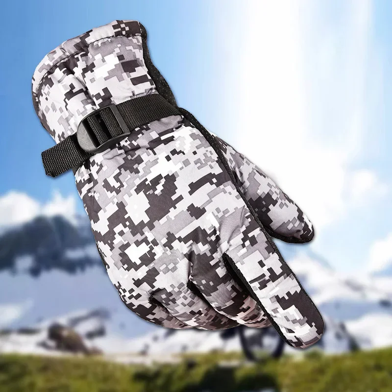1 pair Winter Warm Camouflage Fishing Gloves Skiing Running Riding Mittens Windproof Fleece Camo Cycling Full Fingers Mittens - Image 2