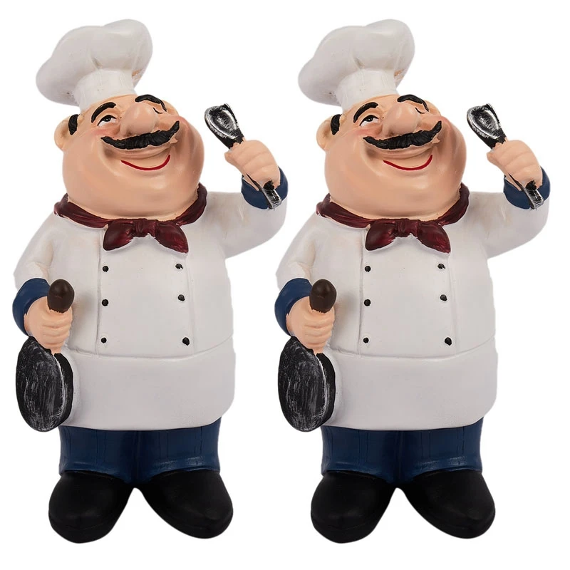 2X Retro Chef Model Ornaments Resin Crafts Mini Chef Figurines Home Kitchen Restaurant Bar Coffee Decor-A