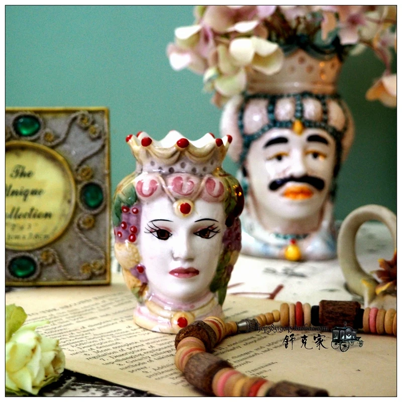 Foreign trade export tail ceramic portrait bust of the king and queen ceramic vase personalized decorations.