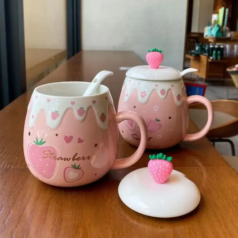 Mug Lovely Strawberry Ceramics Glass Large Capacity Milk Breakfast Cup Dining High Quality Creative Sweet New Product